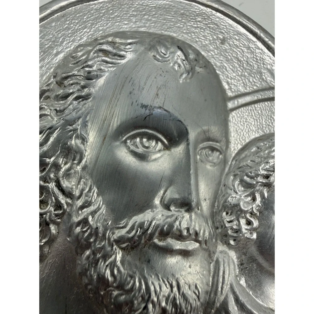 Vintage L.V.A. 1923 Saint Joseph and Child Jesus Silver Tone Relief Plaque 6.25